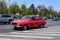 Bucharest, Romania, 24 April 2021 Old retro red Romanian Dacia 1300 classic car in traffic in a street in a sunny spring day