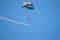 Bucharest/ Romania - AeroNautic Show - September 21, 2019: Skydivers getting ready to land in water