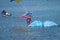 Bucharest/ Romania - AeroNautic Show - September 21, 2019: Skydivers getting ready to land in water