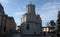 Bucharest, Romania - December 31, 2022: Patriarchal Cathedral of Saints Constantine and Helena and the Palace of the