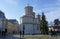 Bucharest, Romania - December 31, 2022: Patriarchal Cathedral of Saints Constantine and Helena and the Palace of the