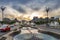 Bucharest, Romania. Decorative fountain with small water drops in Unirii Square.