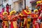 Bucharest, Romania - July 14, 2018 Show of the Orange Drummers performers from Slovakia, B-Fit