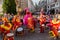 Bucharest, Romania - July 14, 2018 Show of the Orange Drummers performers from Slovakia, B-Fit