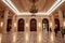 BUCHAREST, ROMANIA - MARCH 13, 2023: Selective blur on wooden doors and opulent design of a hall in the interior of the Romanian