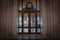 BUCHAREST, ROMANIA - MARCH 13, 2023: Selective blur on wooden & glass doors and opulent design of the interior of the Romanian