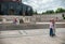 BUCHAREST, ROMANIA - MAY 14, 2017: Carol Park in Bucharest, Romania. Mausoleum in Background. Adults Taking Selfie.