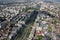 Bucharest, Romania, May 15, 2016: Aerial view of Unirii Boulevard in Bucharest