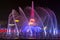 BUCHAREST, ROMANIA - OCTOBER 19, 2019: The Water Symphony Show, modernized fountain installation in Union Square, Piata Unirii.