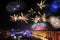 Bucharest skyline with fireworks , aerial view