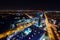 Bucharest skyline  Night time landscape panoramic aerial view