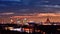 Bucharest skyline office buildings , after sunset , aerial view