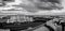 Bucharest sunset panorama black and white aerial view