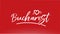 bucharest white city hand written text with heart logo on red background