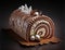 Buche de Noel french cake with christmas decorations, AI generated