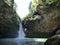 Buchegg waterfall at panorama hiking tour Nagelfluhkette, Bavaria, Germany