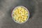 Bucket of buttered Popcorn viewed from above