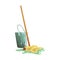 Bucket and floor cleaning broom or mop cartoon vector Illustration