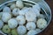 Bucket of Mini White Pumpkins