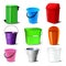 Bucket Set Vector. Bucketful Different Types. Classic Jar With Handle, Tin, Bitbucket Plastic And Metal Pail Empty