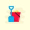 Bucket and spade with sand vector icon