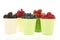 Buckets soft fruit isolated over white