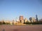 Buckingham fountain downtown buildings blue sky sunrise