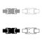Buckle fastener clasp furniture for clothes system of fast snap join for backpack bag closed set icon grey black color vector