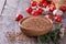 Buckwheat in a bowl with tomato, garlic and thyme