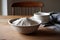 Buckwheat flour bowl on modern kitchen counter for gluten free recipe inspiration