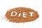 Buckwheat lettering Diet. Texture from raw buckwheat grains. Healthy food concept.