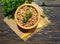 Buckwheat porridge, cereal prepared  rustic recipe rustic parsley on a wooden background vegan