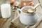 Buckwheat porridge, milk and eggs