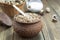 Buckwheat porridge, milk and quail eggs