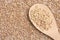 Buckwheat porridge. Wooden spoon. Cereal sprouts. Brown background