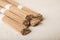 Buckwheat soba pasta on a white background.Raw noodles