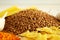 Buckwheat, spaghetti, pasta and lentils on the table