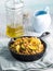 Buckwheat with zucchini and turmeric in skillet