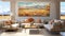 Bucolic Landscapes: A Warm And Serene Living Room With Panoramic Scale Painting