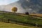 Bucovina autumn sunrise landscape in Romania with mist and mountains