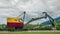 Bucyrus Erie vintage loader in front of a construction company