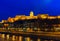 Buda Castle from Danube River at night blue hour