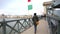 BUDAPEST, 15 MARCH 2019 View of Danube River and Hungary flag from the Chain Bridge in Budapest