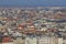 Budapest Aerial panorama many roofs of historic buildings on the banks of the Don with docks for pleasure craft. Hungary