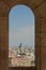 Budapest Aerial panorama many roofs of historic buildings on the banks of the Don with docks for pleasure craft. Hungary