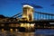 The Budapest Chain bridge pylon with the blue sky the background