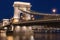 Budapest, Chain bridge Szechenyi lanchid at twilight blue hours, Hungary, Europe