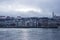 Budapest cityscape afternoon over Danube river with church in the background.