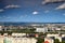 Budapest cityscape with Danube Arena and apartment blocks