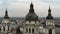 Budapest cityscape and dome of St. Stephen`s Cathedral. Aerial view, 4k